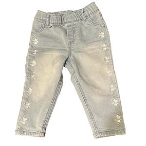 First Impressions Light Blue Baby Jeans Featuring Embroidered Floral Design